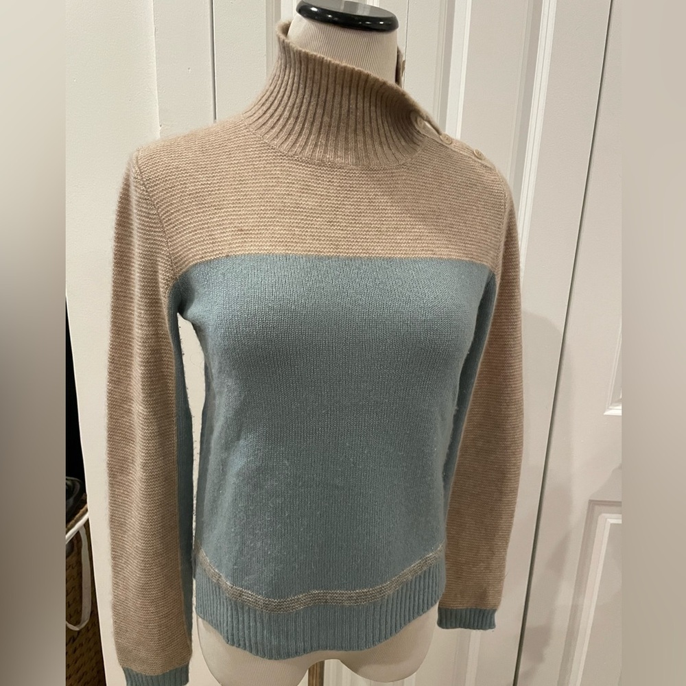 Loro Piana Tan and Light Blue Turtleneck Sweater